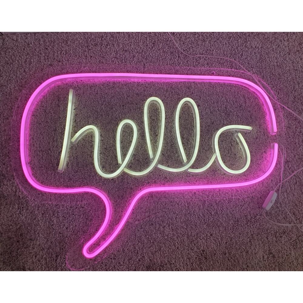 24" x 16" XL Hello Bedroom Room Display Dual Color LED Neon Sign White & Purple